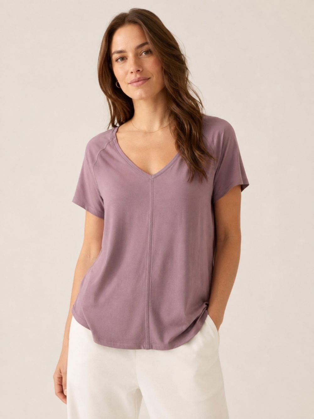 Athleta  V-Neck Short Sleeve Relaxed Performance Top Dusty Mauve Stretch Size XL